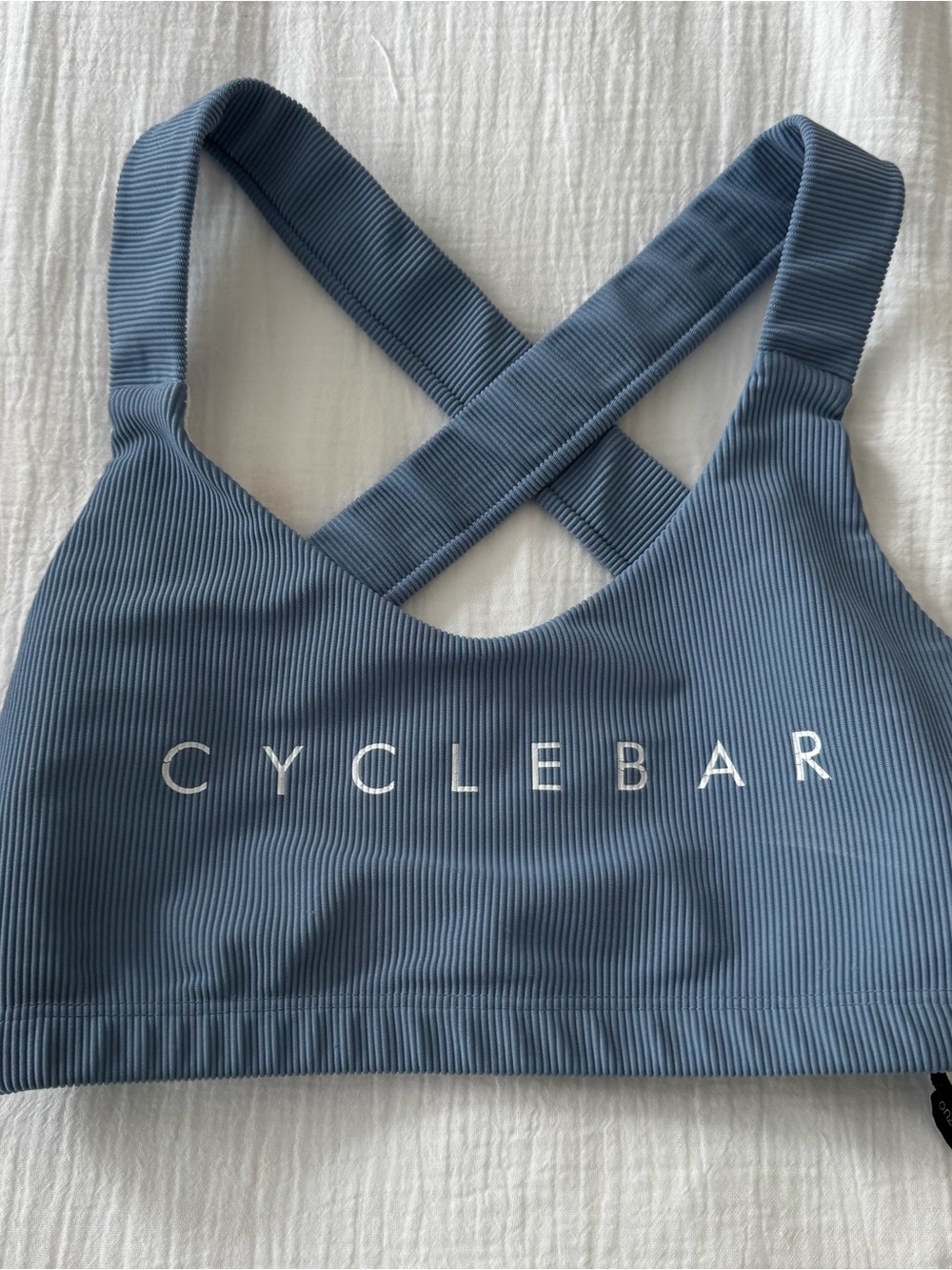 Cyclebar Crossback Ribbed Sports Bra - Slate Blue
